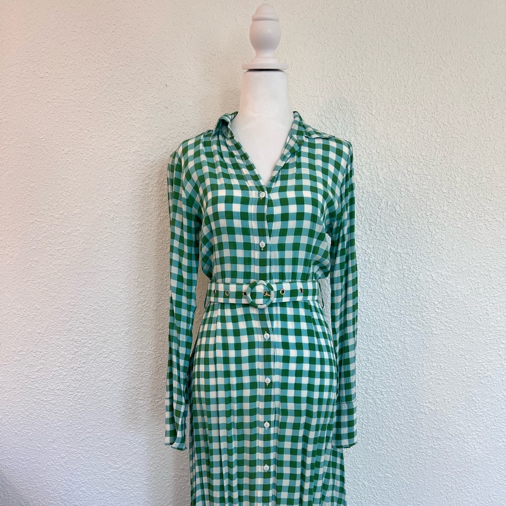 Anthropologie Green and White Checkered Maxi Dress